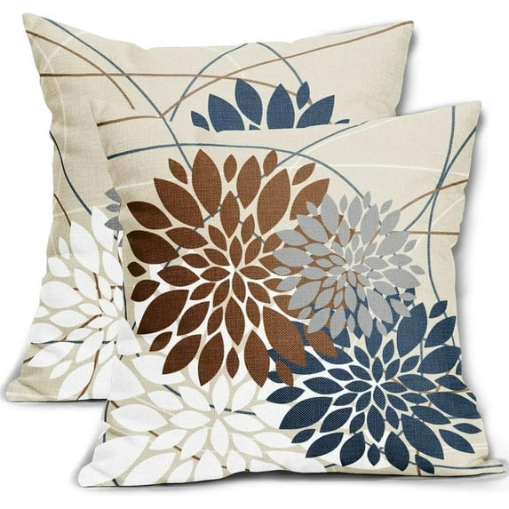 Black Brown Pillow Covers Dahlia Flower White Gray Elegant Colored Throw Pillowcases Farmhouse Outdoor Decor Set of