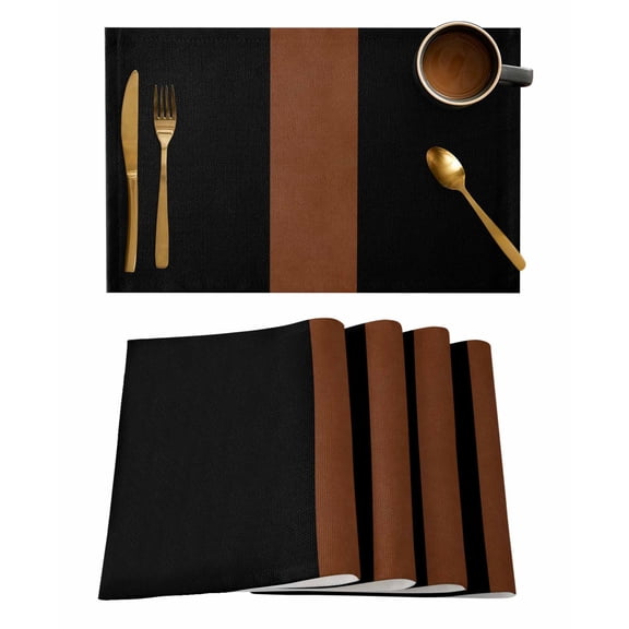 Black Brown Placemats Set of 6, Contemporary Boho Modern Art Placemats for Dining Table, Place Mats for Kitchen Tabletop, Waterproof Wipeable Dining Table Mats Set