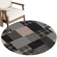 thumbnail image 1 of Black Brown Plaid Washable Round Area Rug 7 ft, Rustic Gingham Geometric Mosaic Print Blocks Soft Non‑Slip Rugs Stain Repellent Indoor Mats for Large Living Room, Dining‑Room, Open‑Plan Space, 1 of 9