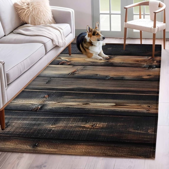 Black Brown Plank Area Rug 4x6 FT, Non Slip Kids Room Carpet, Vintage Chic Wooden Grain Washable Soft Floor Carpet Non-Shedding Throw Rug for Dorm Kitchen Study Room Home Office Bedside