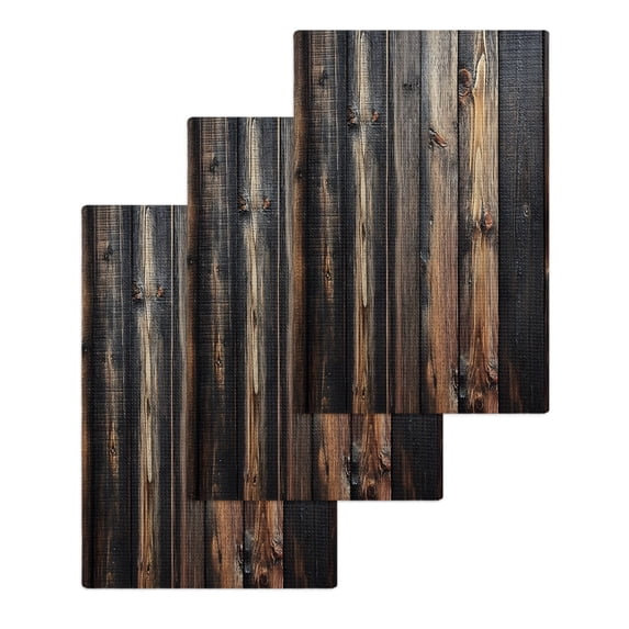 Black Brown Plank Hand Towels Set, Waffle Weave Kitchen Towels 3 Pieces, Vintage Chic Wooden Grain Microfiber Hair Face Bath Tea Towel Absorbent Quick Drying Cleaning Dish Cloths, 15.7"x23.6"