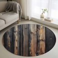 thumbnail image 1 of Black Brown Plank Round Area Rug 4 FT, Non Slip Indoor Outdoor Rug, Vintage Chic Wooden Grain Washable Soft Circular Carpet Non-Shedding Floor Mat for Coffee Table Nursery Foyer Balcony, 1 of 8