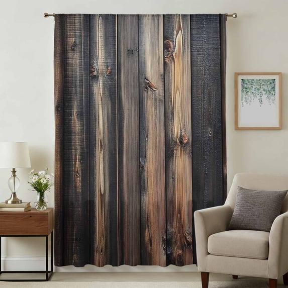 Black Brown Plank Sheer Curtains 72 Inches Long, Vintage Chic Wooden Grain Light Filering Curtains, Breathable Simi Curtain Privacy Drapes for Living Room Bedroom Lightweight Window Treatment