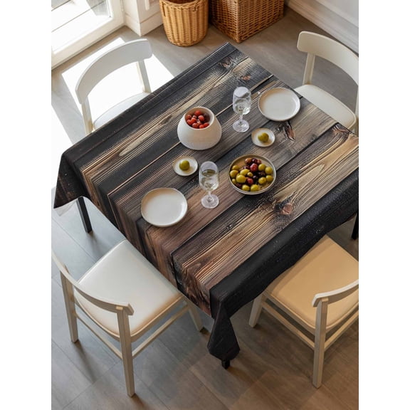 Black Brown Plank Tablecloth Square Table Cloth 54x54, Waterproof Outdoor Table Cloth Covers Decorative Table Protector, Vintage Chic Wooden Grain Washable Table Cover for Kitchen Dinning Party
