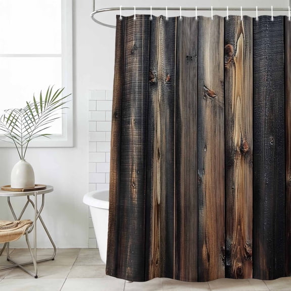 Black Brown Plank Waterproof Fabric Shower Curtain,Vintage Chic Wooden Grain Waterproof Fabric Shower Curtain for Bathroom Curtains Bathtubs Hotel Shower Curtains with 12 Hooks Extra Long 72x84