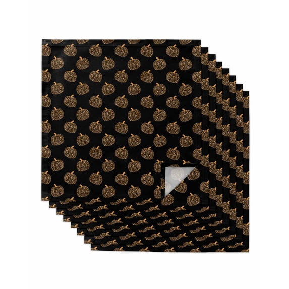 Black Brown Pumpkins Fall Cloth Napkins Set of 8 Reusable Dinner Napkins, Thanksgiving Botanical Modern Art Cocktail Napkin Washable Table Napkins for Wedding/Holiday Party/Baby Shower 20"x20"