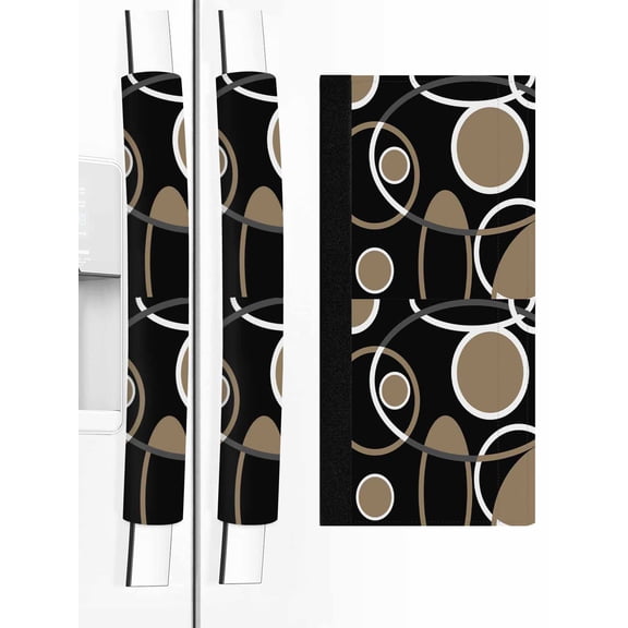 Black Brown Refrigerator Door Handle Covers Set of 2, White Circle Modern Minimalist Geometric Kitchen Fridge Microwave Oven Dishwasher Stove Cabinet Handle Protectors, Washable Appliance Decor