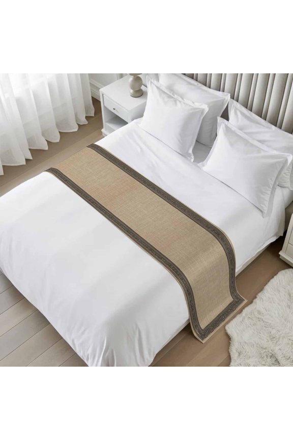 Black Brown Retro Greek Key Bed Runner Scarf King Size, Geometric Greece Ancient Rustic Luxury Bed Throw Runners & Scarves for Twin Full Queen King Foot of Beds, Bedroom Hotel Decoration, 94"x20"
