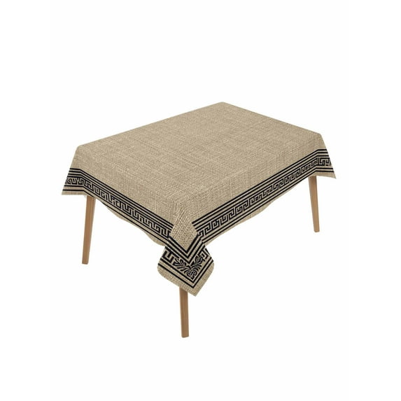 Black Brown Retro Greek Key Table Cloth, Geometric Greece Ancient Rustic Waterproof Tablecloth for Rectangle Tables, Reusable Washable Fabric Table Cover for Restaurant Kitchen Dining Tables 60"x84"