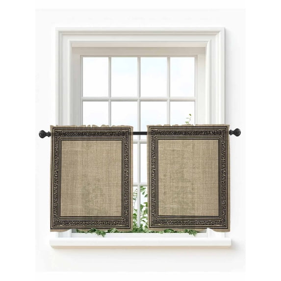Black Brown Retro Greek Key Tier Curtains 36 Inch Length,Sheer Curtains for Bedroom Living Room Window Geometric Greece Ancient Rustic Small Half Window Kitchen Curtains & Drapes 27.5"x36" 2 Panels