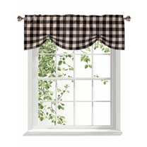 Black Brown Retro Plaid Tie Up Valances Curtain, Pastoral Plaid Vintage Style Kitchen Valances for Windows Decor, Rod Pocket Short Curtains Set for Bedroom/Bathroom, 60"x18"