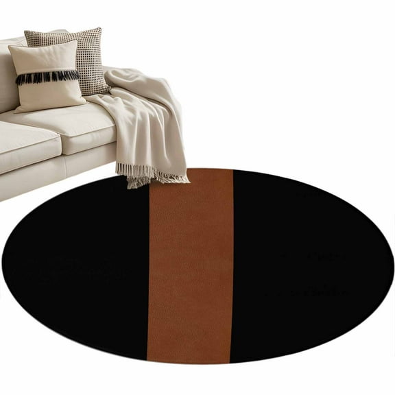Black Brown Round Area Rug 4 FT, Non Slip Indoor Outdoor Rug, Contemporary Boho Modern Art Washable Soft Circular Carpet Non-Shedding Floor Mat for Coffee Table Nursery Foyer Balcony