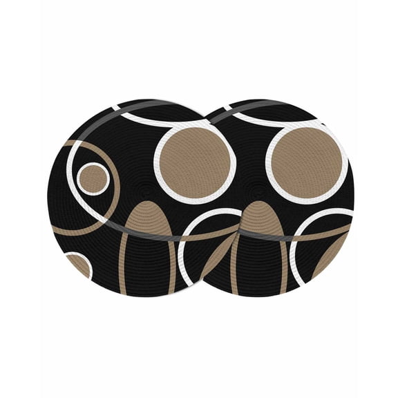 Black Brown Round Placemats Set of 2 for Dinning Tables,Heat-proof Braided Table Mats 13 Inch,White Circle Modern Minimalist Geometric Washable Place Mat for Kitchen Restaurant Party Table Decor