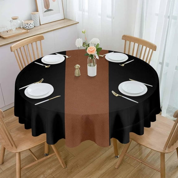 Black Brown Round Tablecloth 60 Inch - Waterproof Fabric Table Cloth Protector, Tablecloths Washable Table Cover for Kitchen Banquet Coffee Table Outdoor Party