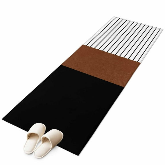 Black Brown Runner Rug 2x6 FT, Non Slip Hallway Carpet, Contemporary Striped Boho Art Washable Soft Floor Carpet Non-Shedding Throw Runner Carpet Long Rug for Entryway Kitchen Bedside Sliding Door