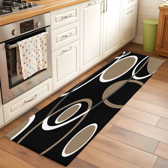 Black Brown Runner Rug 2x6 FT, Non Slip Hallway Carpet, White Circle Modern Minimalist Geometric Washable Soft Floor Carpet Throw Runner Carpet Long Rug for Entryway Kitchen Bedside Sliding Door