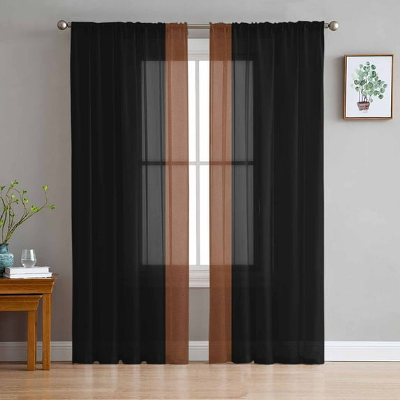 Black Brown Sheer Curtains 63 Inches Length 2 Panels Set, Window Sheer Curtains for Living Room/Bedroom, Contemporary Boho Modern Art Light Filtering Rod Pocket Curtain 52'' x 63'' x 2