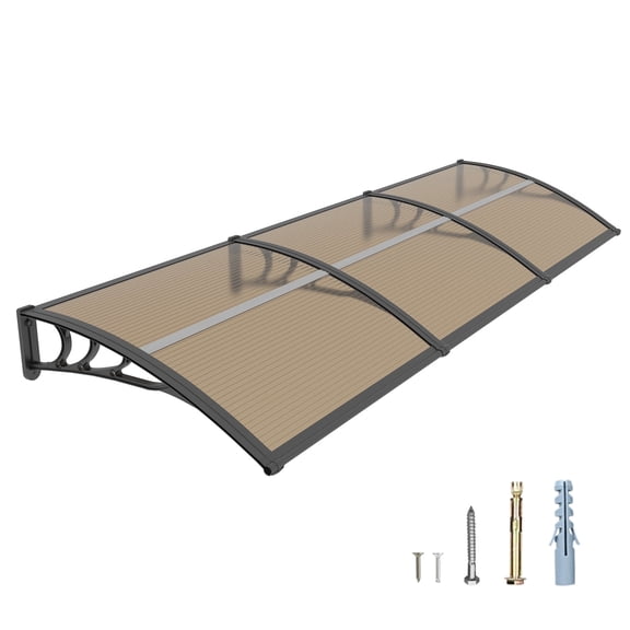 Black & Brown Single Aluminum Strip Polycarbonate Awning, Weatherproof Curved DIY Splice Canopy for Exterior Door Window, 35×80 Inches