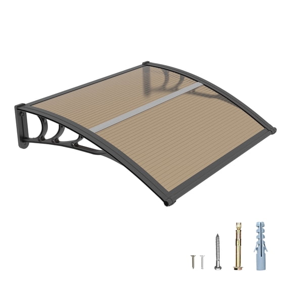 Black & Brown Single Aluminum Strip Polycarbonate Awning, Weatherproof Curved DIY Splice Canopy for Exterior Door Window, 35×80 Inches