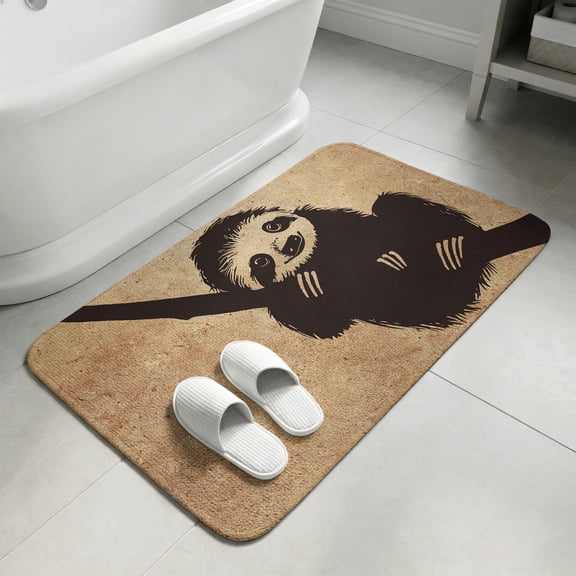 Black Brown Sloth Bathroom Rugs Non Slip Washable Bath Mat Absorbent Low Pile Front Door Mat Vintage Art Animals Silhouettes Indoor Doormat for Kitchen Entryway Shower Decor Accessories 15.7"x23.6"