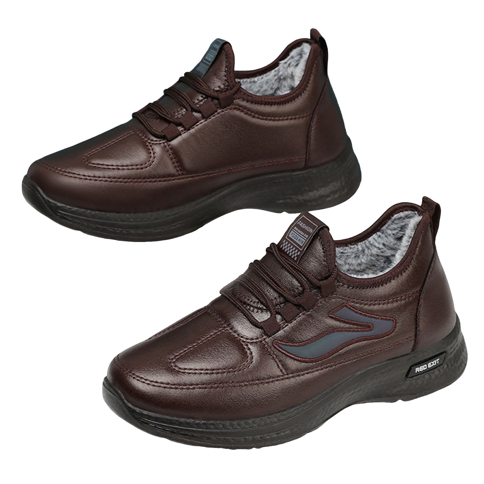 Black Brown Snow Boots for Men Waterproof Leather Lace up 