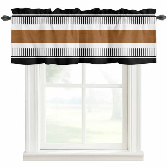 Black Brown Stripe Window Valance Curtain Boho Style Rod Pocket Short Curtain for Living Room, Bedroom & Kitchen Window Decor 42x12in