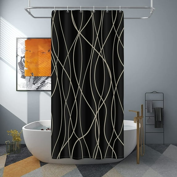 Black and Brown Striped Fabric Shower Curtain for Bathroom with 8 Hooks, Shower Curtains for Bathroom Decoration 36x72 Inch with Hooks Weighted Hem,Waterproof Bath Accessories Hotel Style