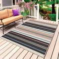 thumbnail image 1 of Black Brown Striped Outdoor Rug for Patio/Deck/Porch, Non-Slip Large Area Rug 5 x 7 Ft, Modern Stripes Art Farmhouse Indoor Outdoor Rugs Washable Area Rugs, Reversible Camping Rug Carpet Runner, 1 of 8
