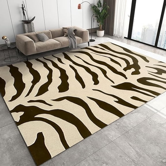 Black Brown Stripes Area Rug, Animal Texture Art Non Slip Kids Rugs, Noise Reduction Machine Washable Carpet For Indoor Living Room Bedroom Office Decor Mat 5x8ft