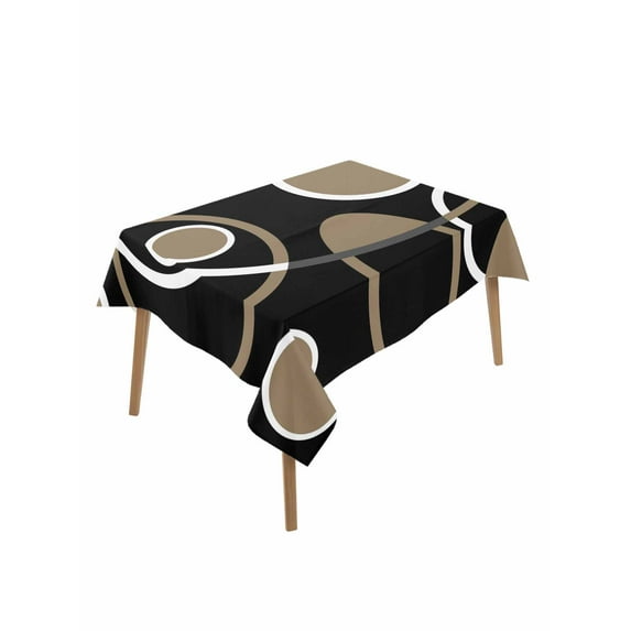 Black Brown Table Cloth, White Circle Modern Minimalist Geometric Waterproof Tablecloth for Rectangle Tables, Reusable Washable Fabric Table Cover for Restaurant Kitchen Dining Tables 60"x102"
