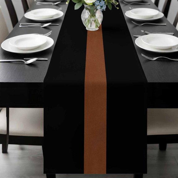 Black Brown Table Runner 48 Inches Long, Contemporary Boho Modern Art Kitchen Coffee Dining Table Decoration for Home Party Birthday Wedding Home Decor 13x48 Inches