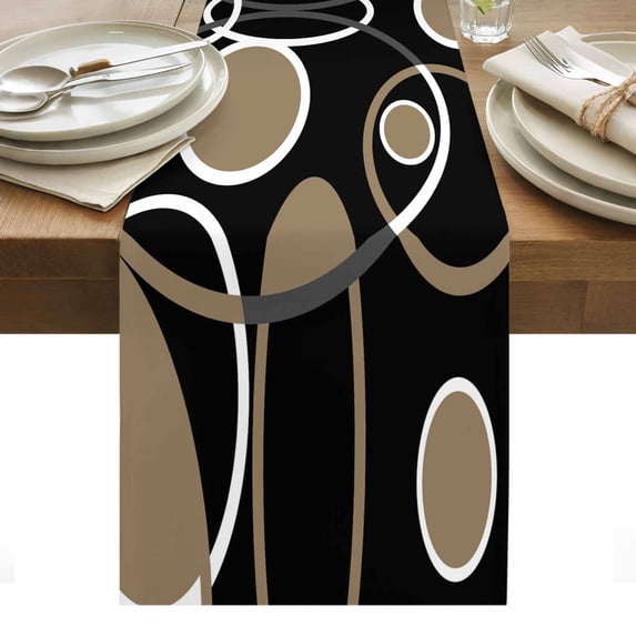 Black Brown Table Runner - 70 Inch Long, Kitchen Dining Table Runner Dresser Scarves, White Circle Modern Minimalist Geometric Farmhouse Decor for Coffee Tables Wedding Party Banquet