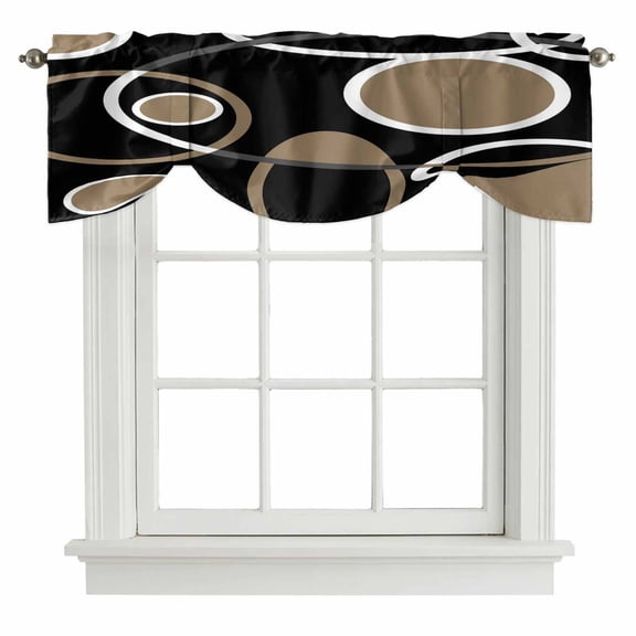 Black Brown Tie Up Valance Curtains for Windows, Kitchen Curtains Window Treatments, White Circle Modern Minimalist Geometric Short Window Shades Valances for Bedroom Bathroom Cafe 42"x12"