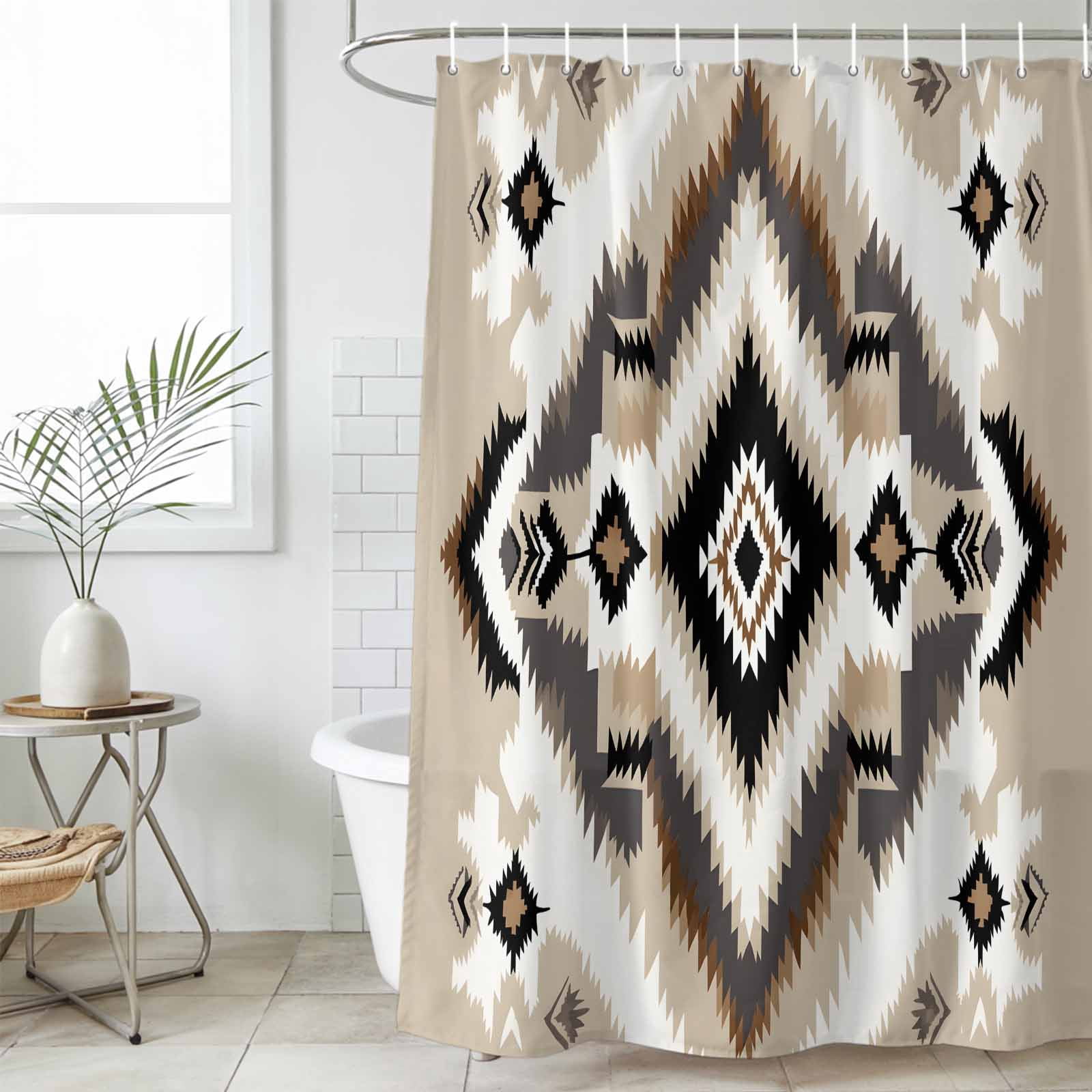 Black Brown Waterproof Fabric Shower Curtain,Boho Vintage Southwestern