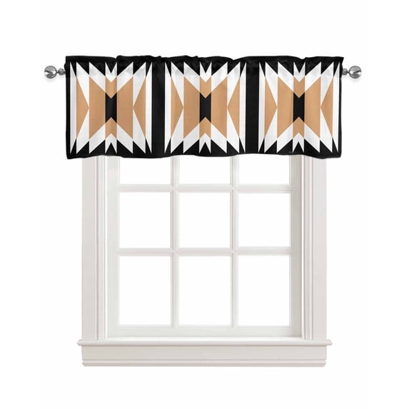 Black Brown White Linen Curtain Valance for Bedroom/Bathroom/Kitchen/Office/Living/Dining Room Window,Southwester Abstract Geometric Tribal Pocket Topper Drapes Decorative Cafe Drapery Panel 42"x18"