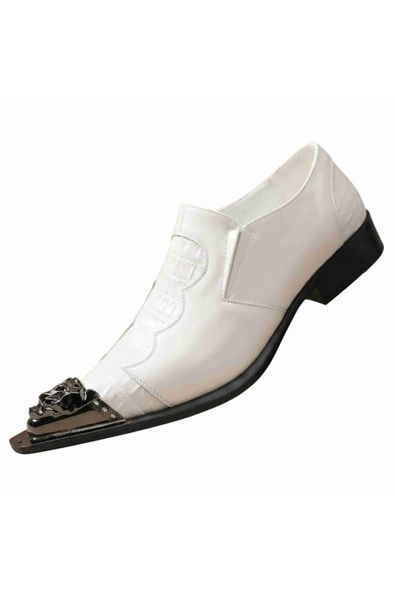 Black/Brown/White Men's Crocodile Texture Slip-On Dress Shoes with 3D Metal Lion Head - Patent Leather Formal Loafers