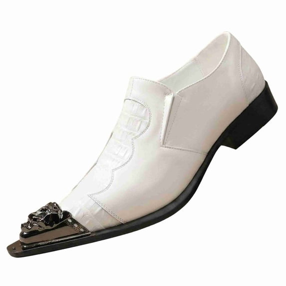 Black/Brown/White Men's Crocodile Texture Slip-On Dress Shoes with 3D Metal Lion Head - Patent Leather Formal Loafers