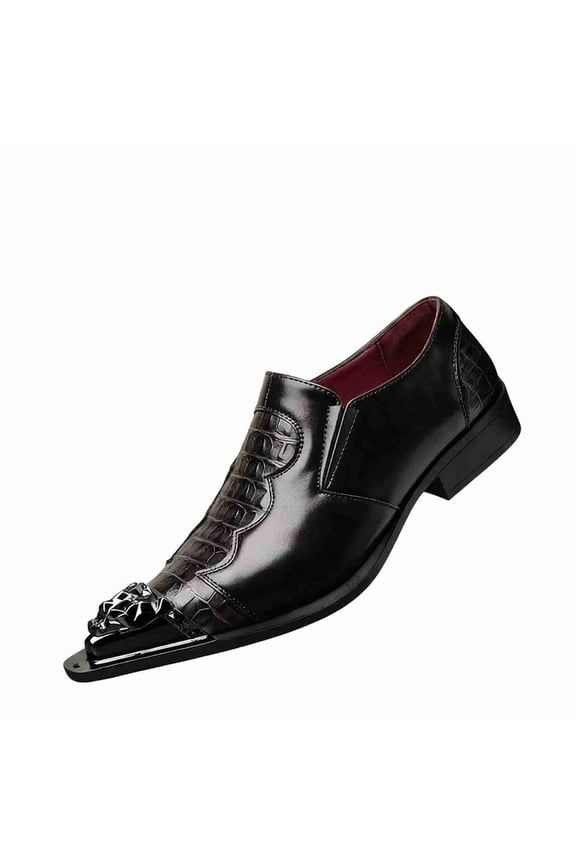 Black/Brown/White Men's Crocodile Texture Slip-On Dress Shoes with 3D Metal Lion Head - Patent Leather Formal Loafers
