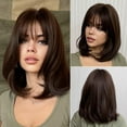 thumbnail image 1 of Black Brown Wigs for Women Lace Front Wigs Human Hair Shoulder Length Short Bob Hair Wigs, 1 of 8