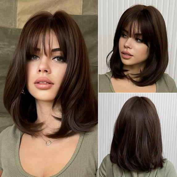 Black Brown Wigs for Women Lace Front Wigs Human Hair Shoulder Length Short Bob Hair Wigs