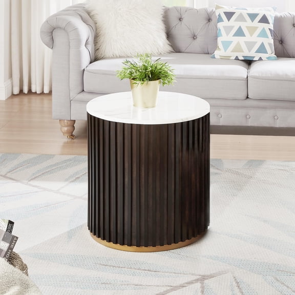 Black Brown end Table, Lid+storage Black Brown Drum End Table With Storage