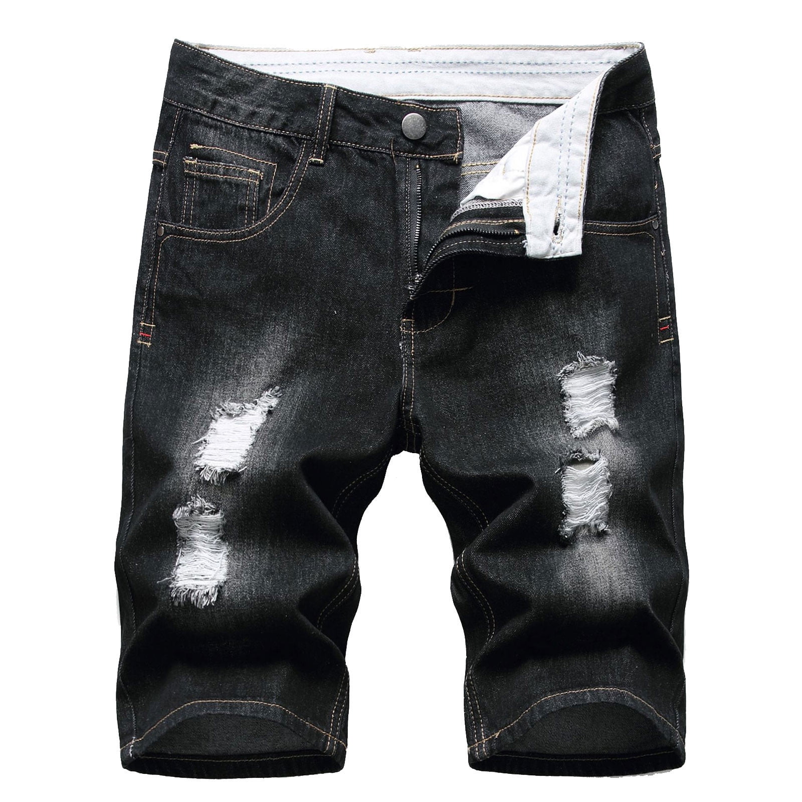 Men Spring Autumn Distressed Gradient Mid Rise Straight Leg Jeans Loose Casual Pants