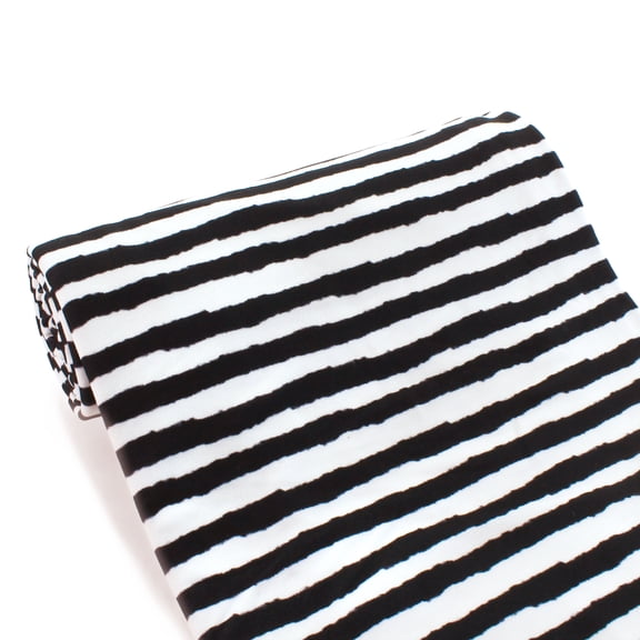Black Brush Stroke Stripes DBP Fabric - Double Brushed Polyester 4 Way Stretch -  1/2 yard