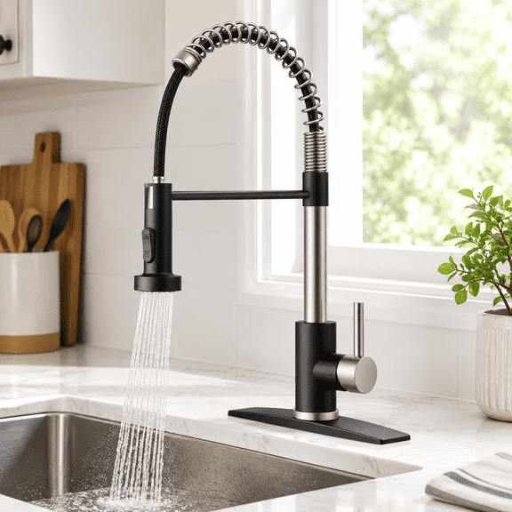 Black&Brushed Classic Pull Down Sprayer High Arc Kitchen Faucet