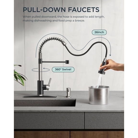 Black&Brushed Classic Single Handle Pull Down Sprayer Kitchen Faucet