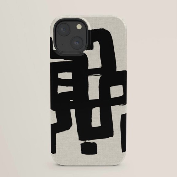 Black Brushstroke Grid on Off-White Tough Case for Apple iPhone, Polycarbonate Shell with TPU Liner