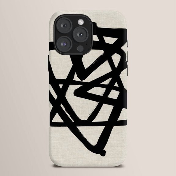 Black Brushstroke Lattice Tough iPhone Case, Polycarbonate and TPU, Off-White