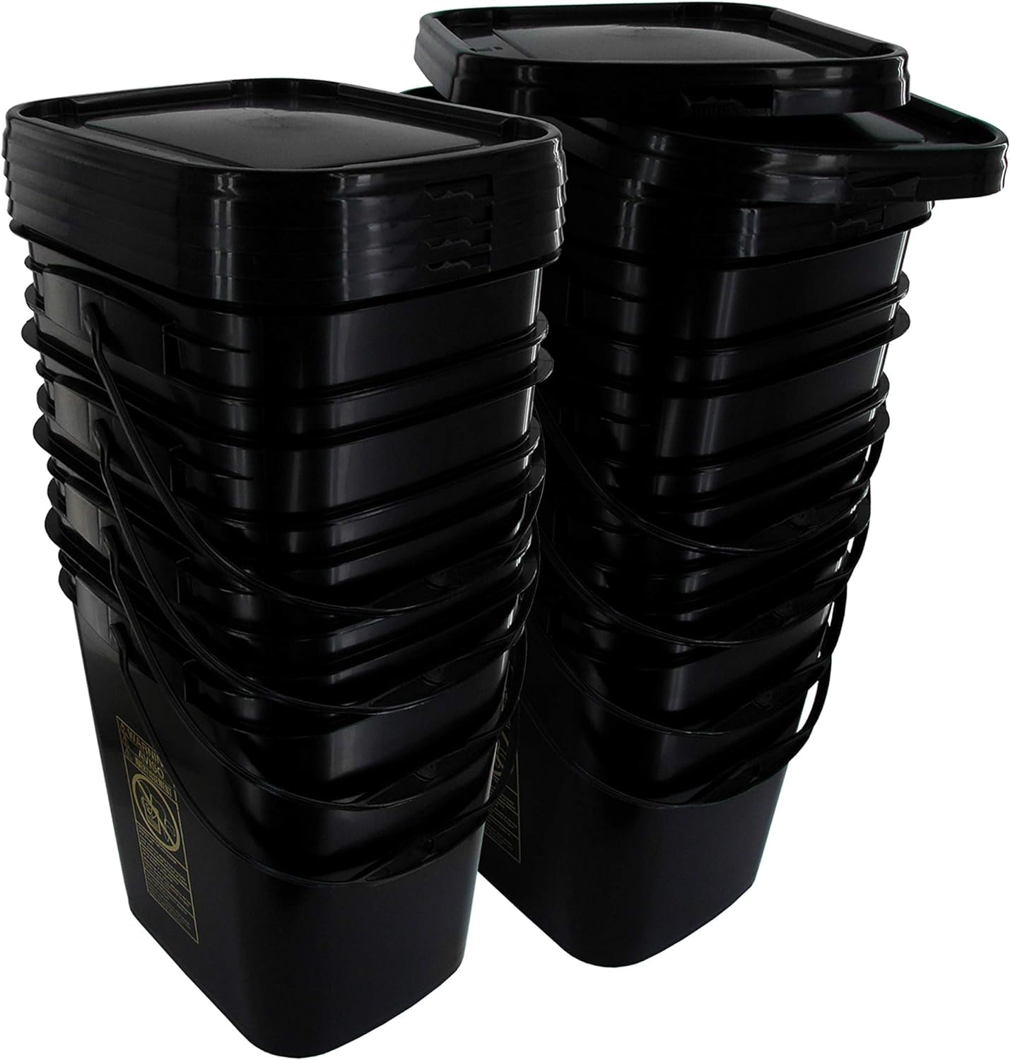 Black Bucket 5.3Gallon Bucket with Black Snapon Lid, 8 Pack
