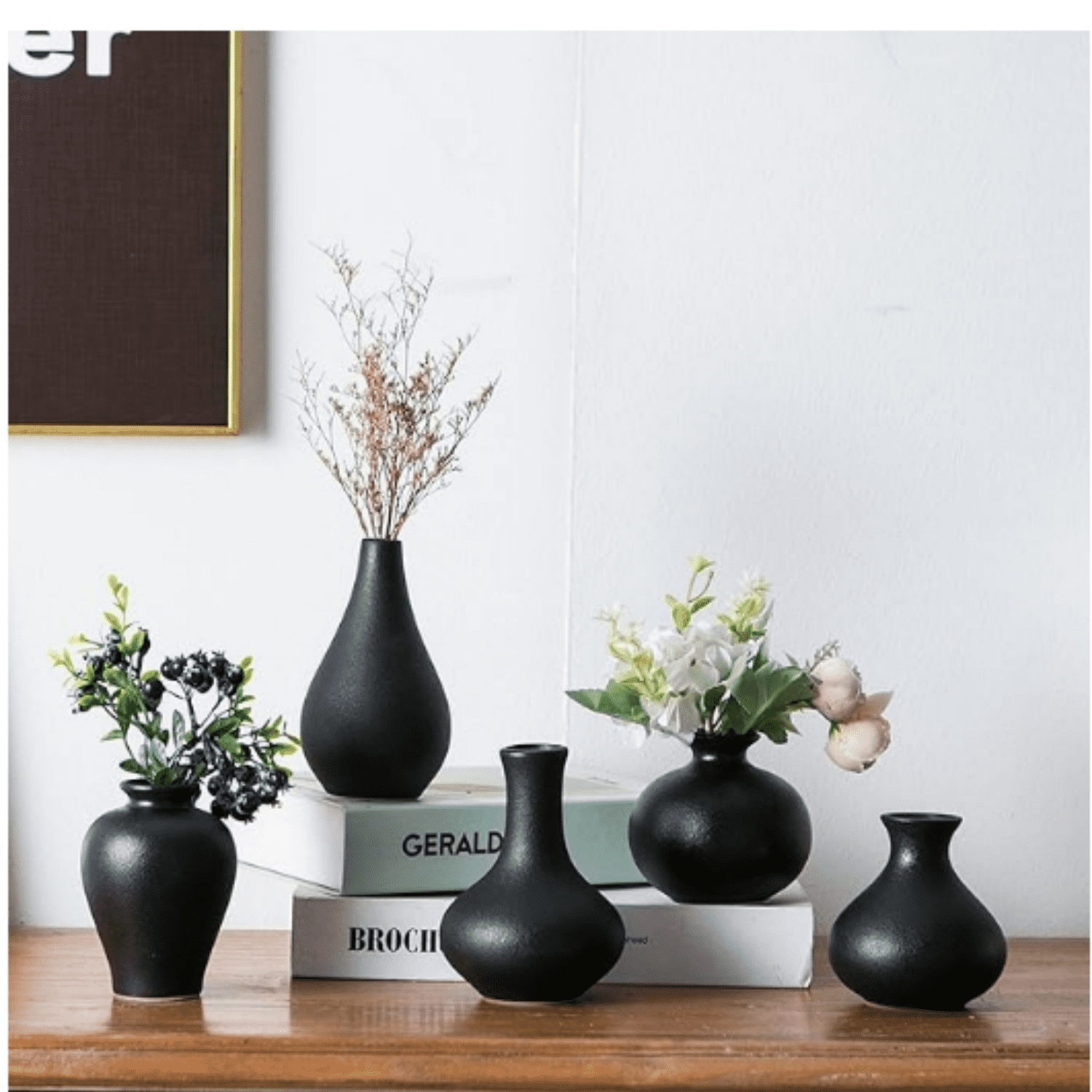 Black Bud Vase Set of 5, Ceramic Small Vases for Modern Decor, Mini ...