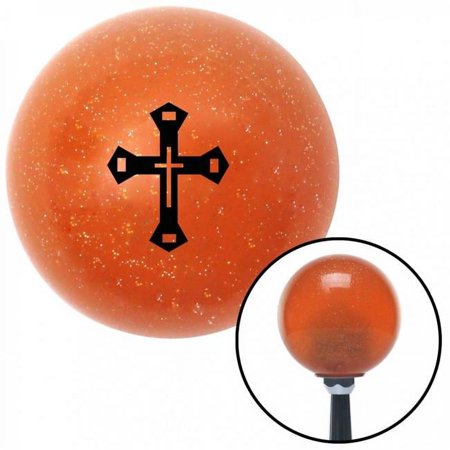 Black Budded Cross Orange Metal Flake Shift Knob with M16 x 1.5 Insert Shifter Auto